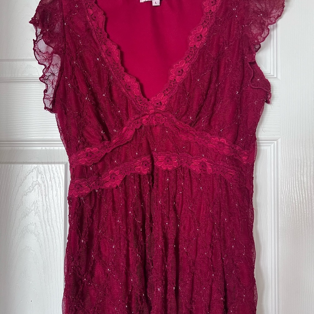 6 Degrees Red Lace Top